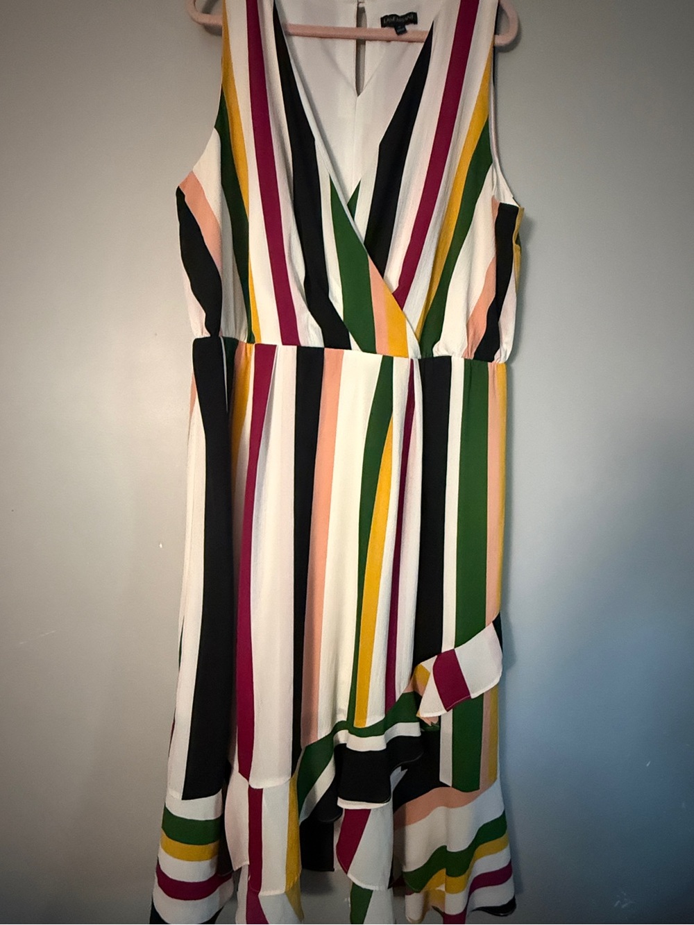 Lane Bryant Sz 24 
Cream, Forest Green, Black, and Pink Colorblock